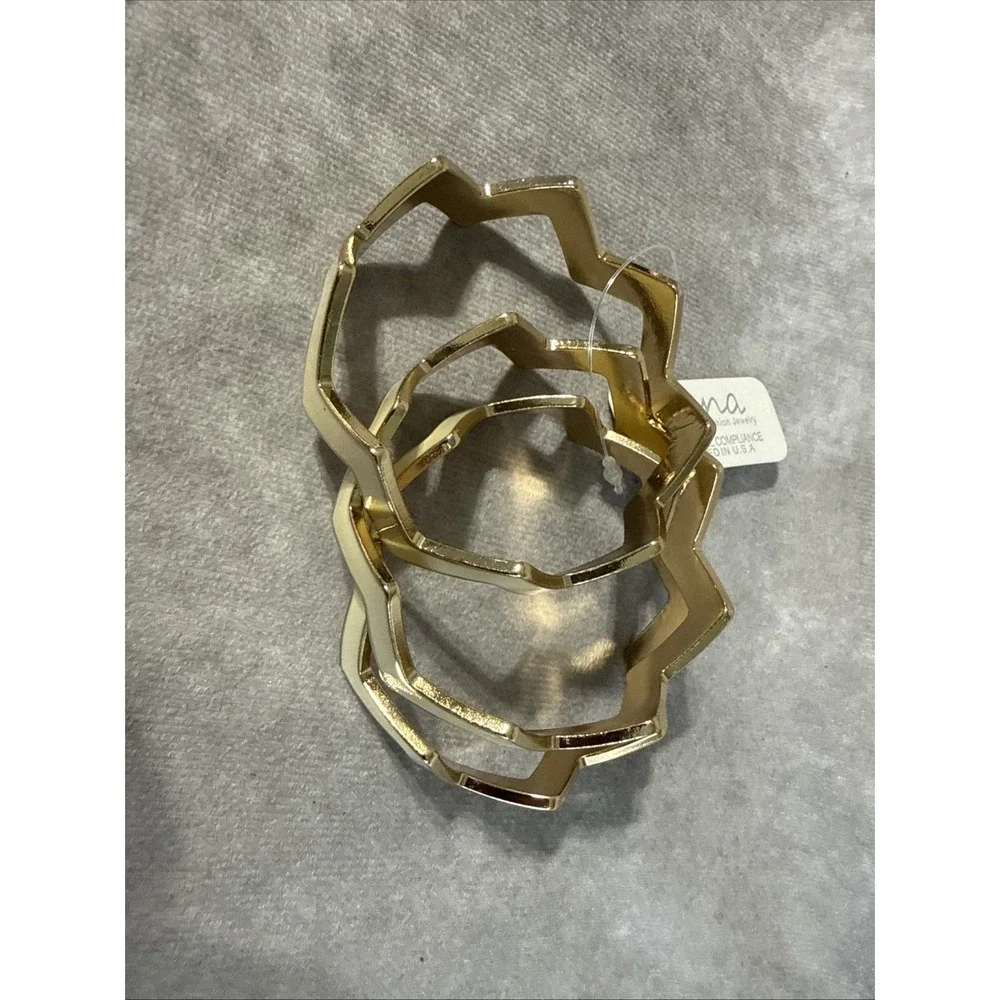 Zigzag Bangle Bracelets Set Of 3 White Goldtone